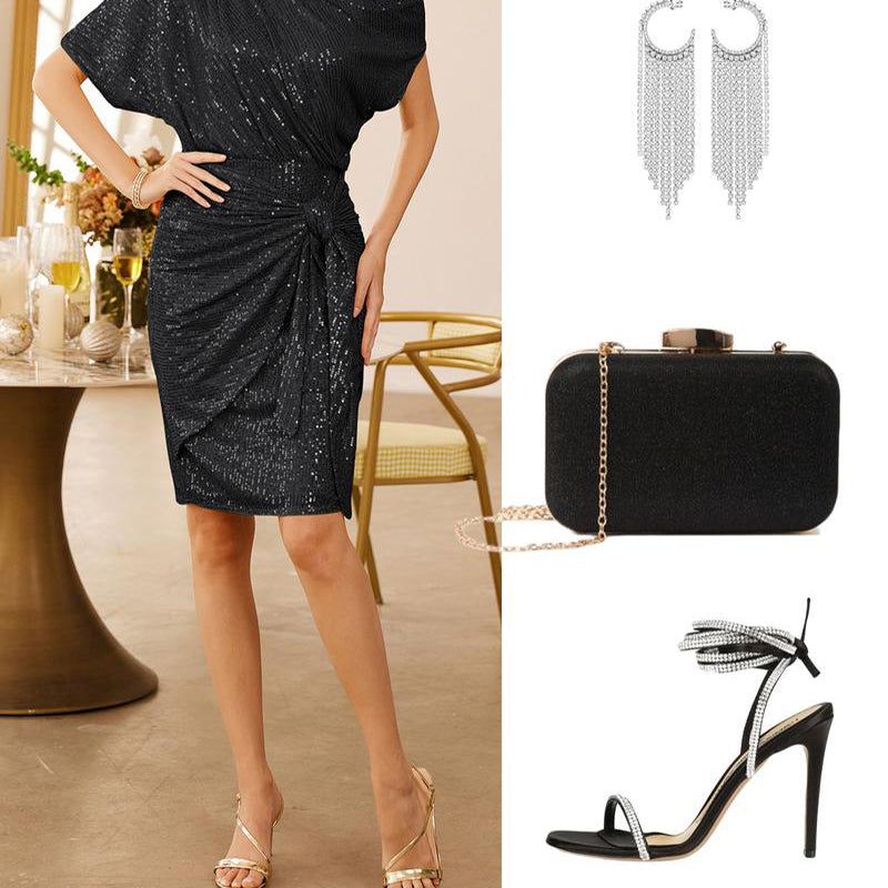💃Letzter Tagesverkauf - 🎉Party- und Clubkleid mit One-Shoulder-Träger und funkelnden Pailletten für Damen✨